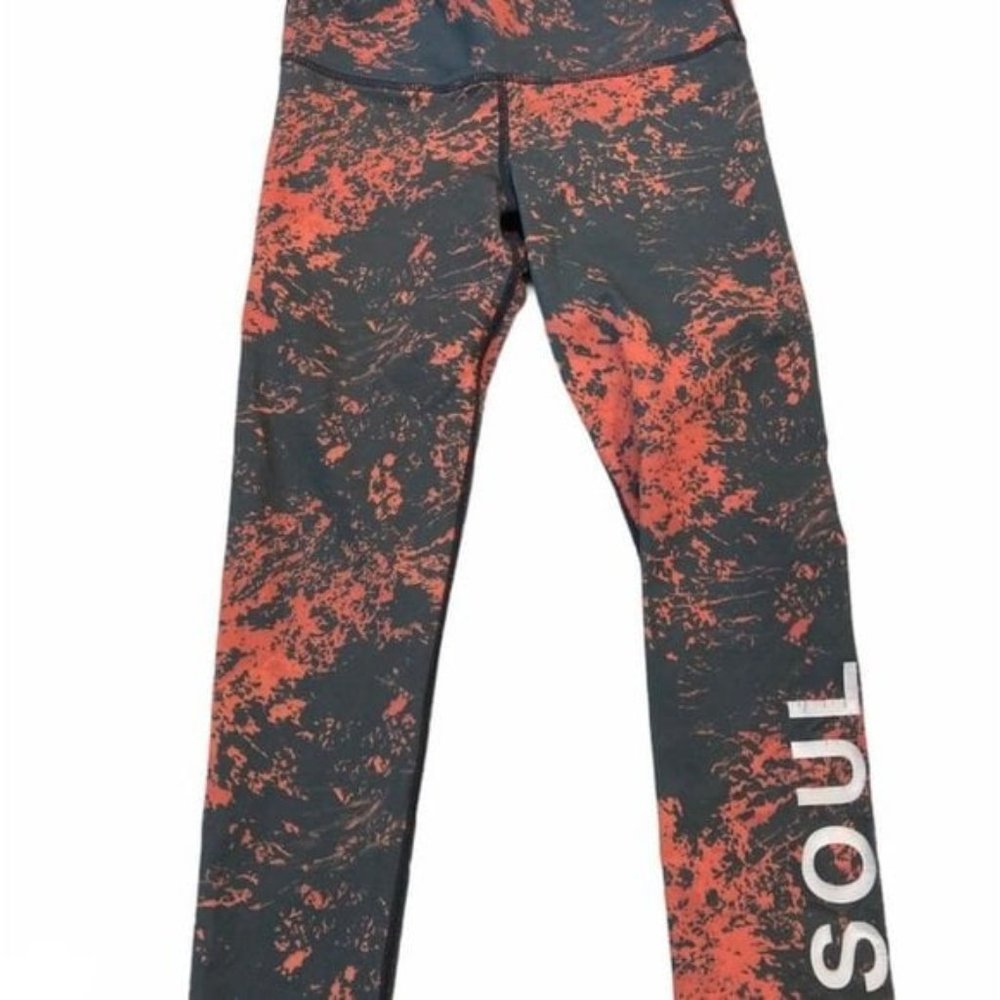 SOULCYCLE Marble Gray/Orange Crop Leggings. Size S